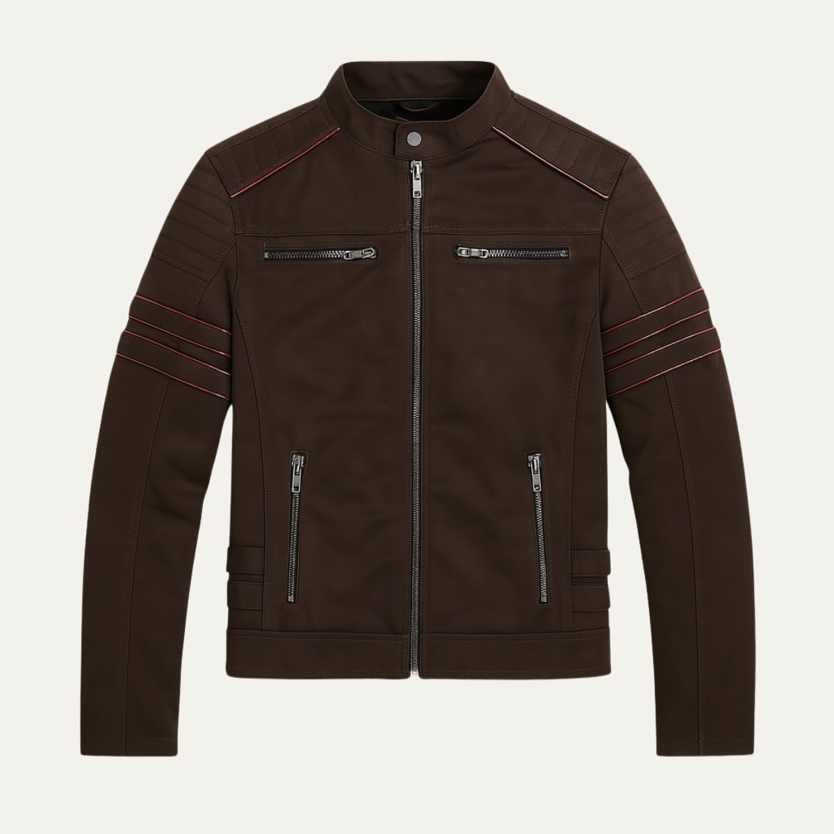 Bram | Men's Moto Jacket Black Quilted Sleeve Stripe