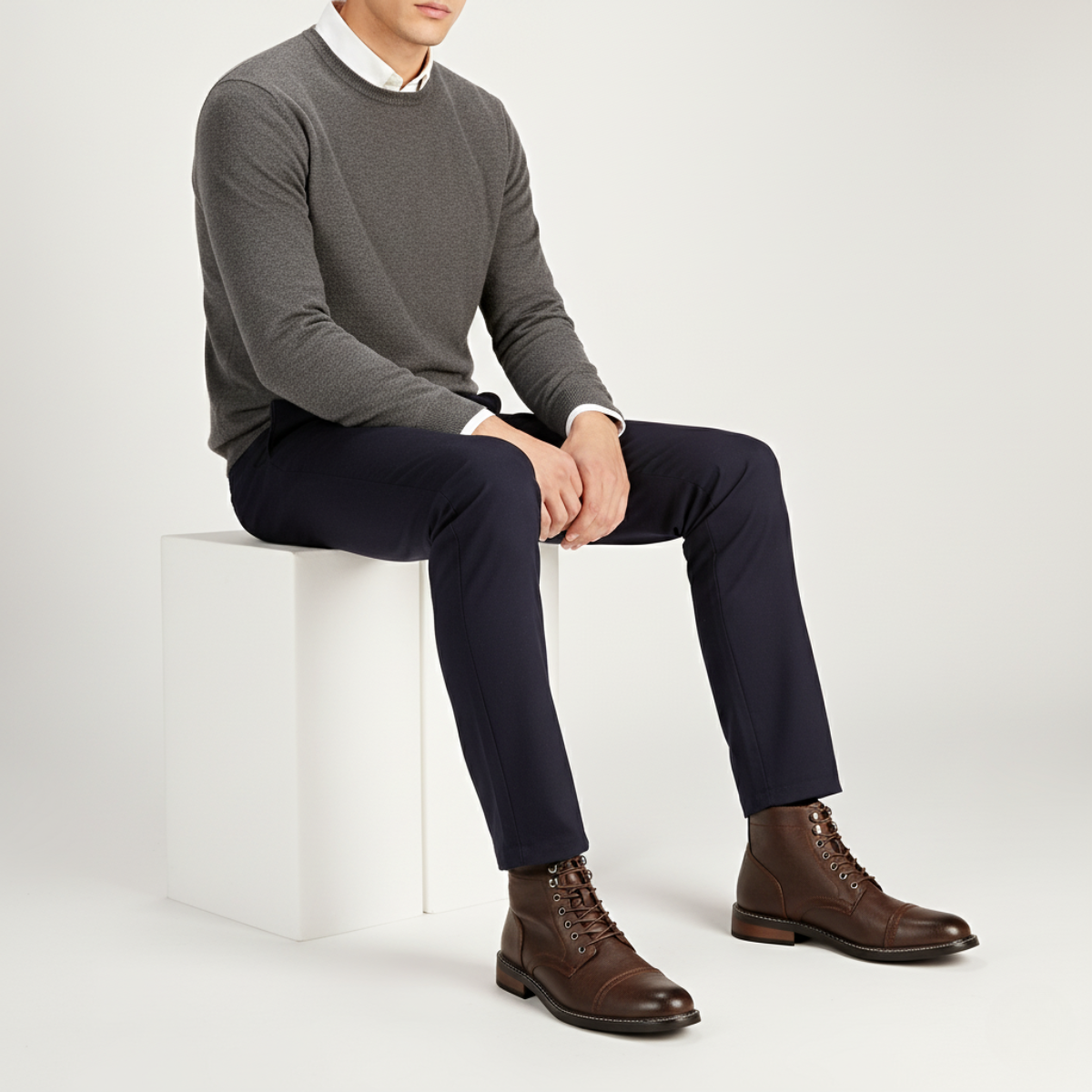Blake | Men's Leather Lace Up Ankle Boots Gray