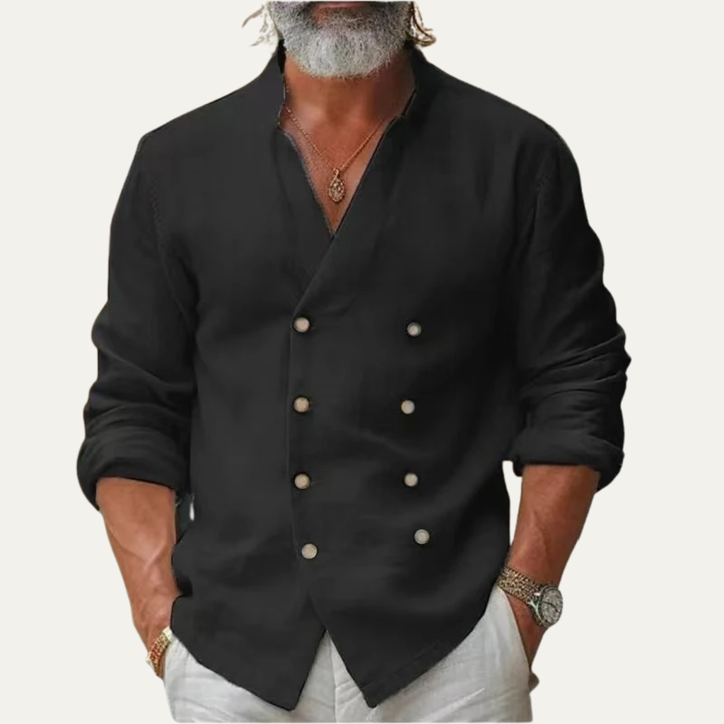 Dama Washington Sage men's double breasted linen shirt cream long sleeve - view 3