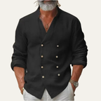 Dama Washington Sage men's double breasted linen shirt cream long sleeve - view 3