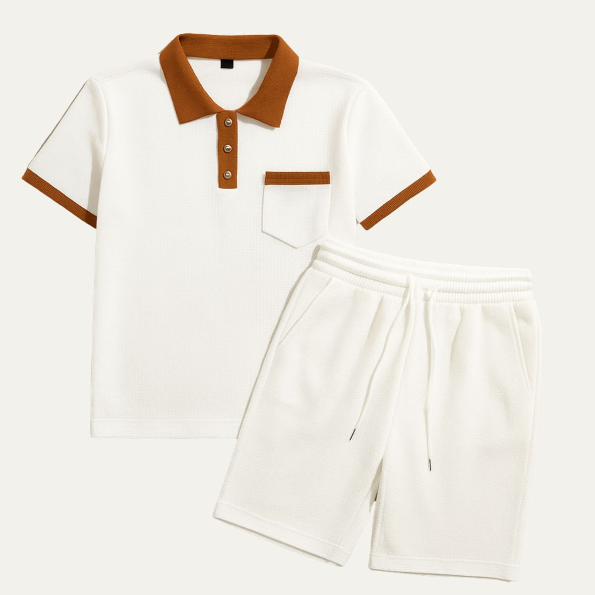 Beau | Men's Sweatsuit Cream Polo Shirt Shorts Set