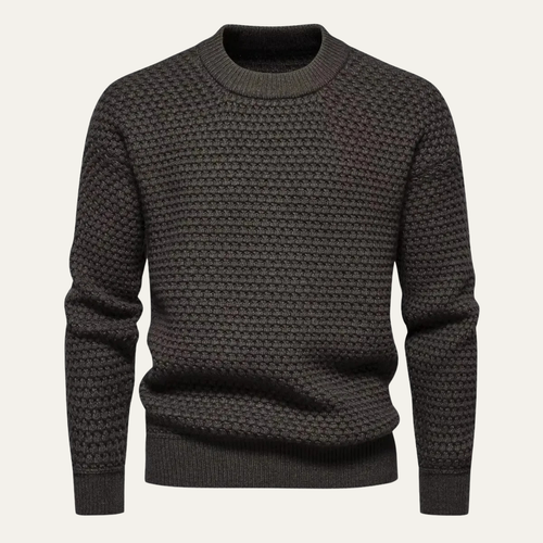 Dama Washington Ashton men's crew neck cable knit sweater charcoal - front view