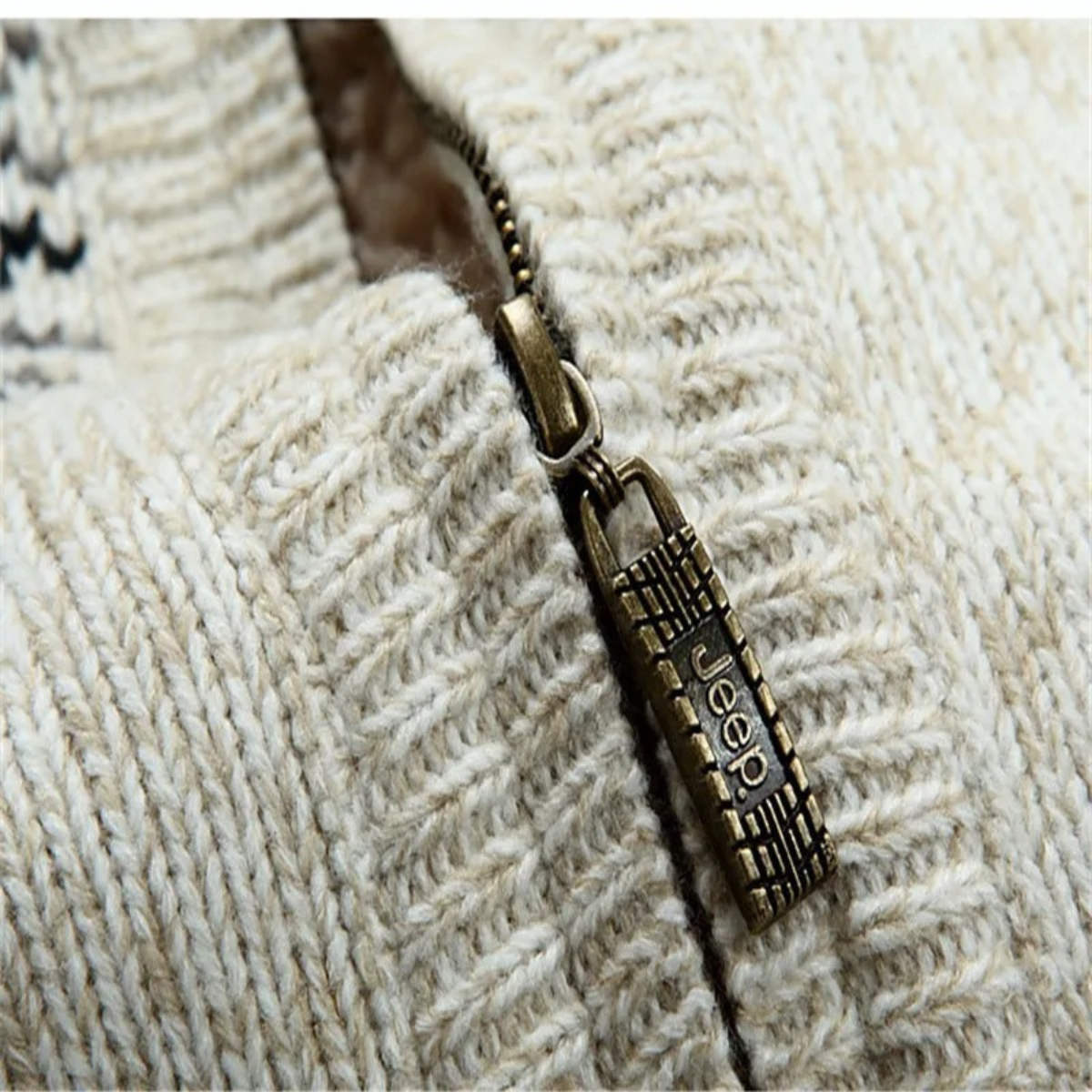 Blake | Men's Sherpa Lined Cardigan Cream Nordic Pattern Zip Up