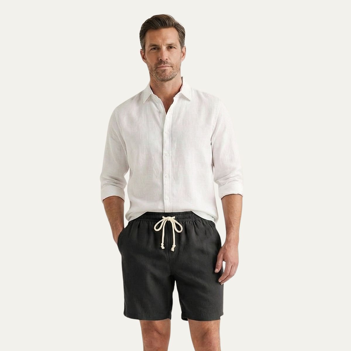 Beau | Men's Linen Shorts Gray Drawstring