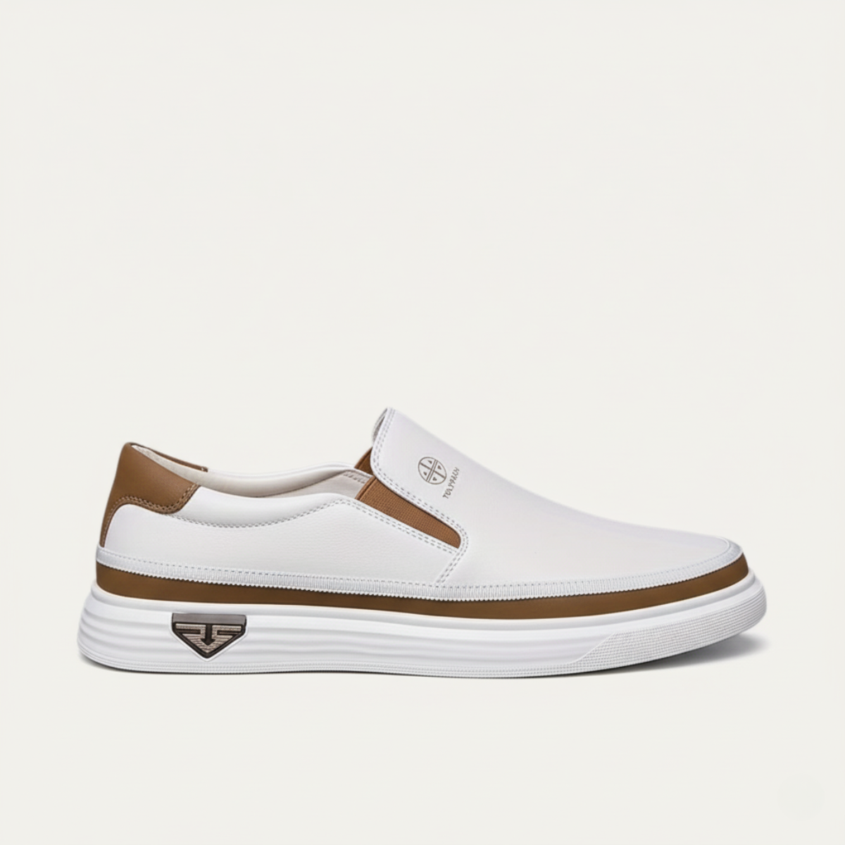 Demi | Men's Slip On Sneaker White Brown Casual Comfort