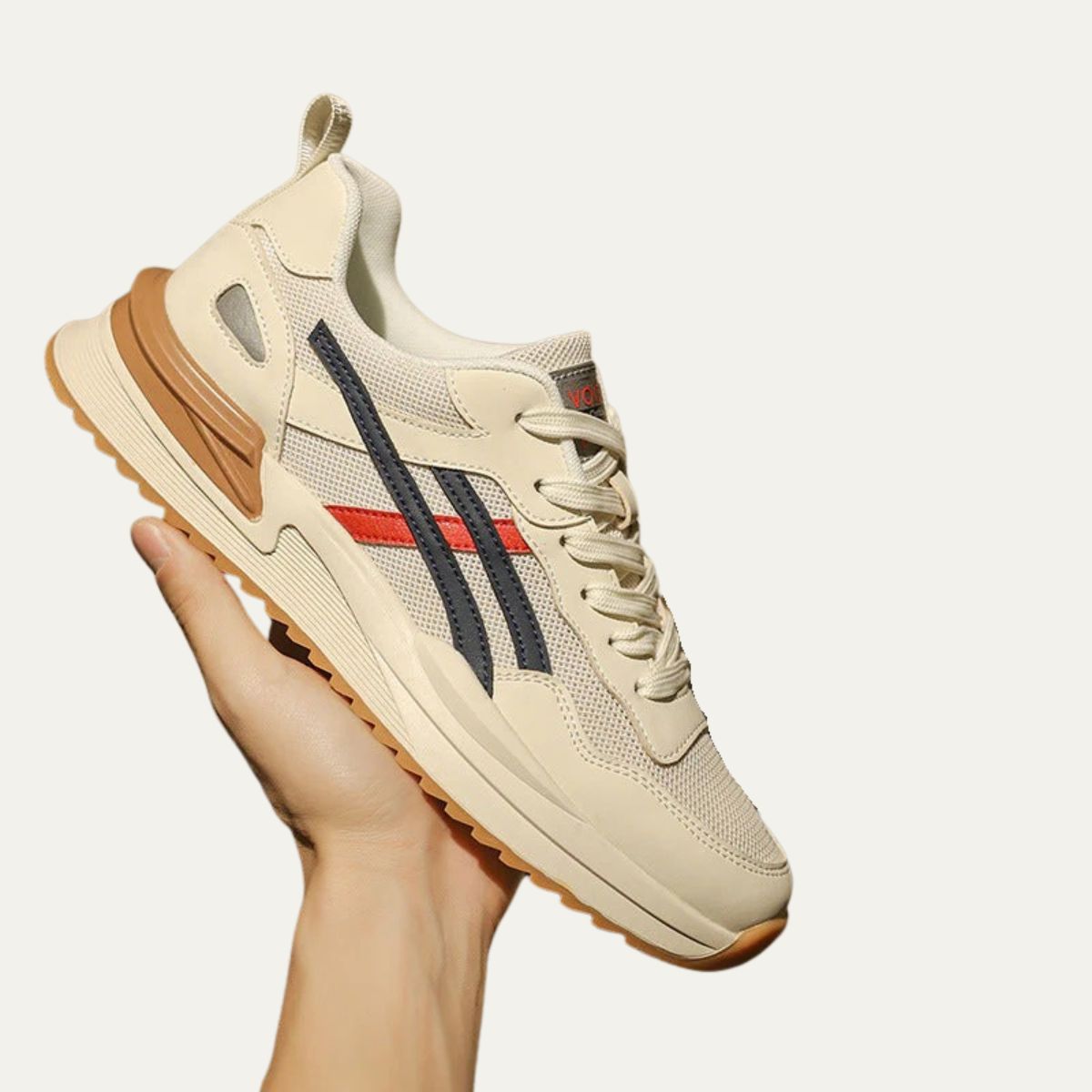 Bram | Men's Cream Navy Mesh Lace Up Runner Sneaker