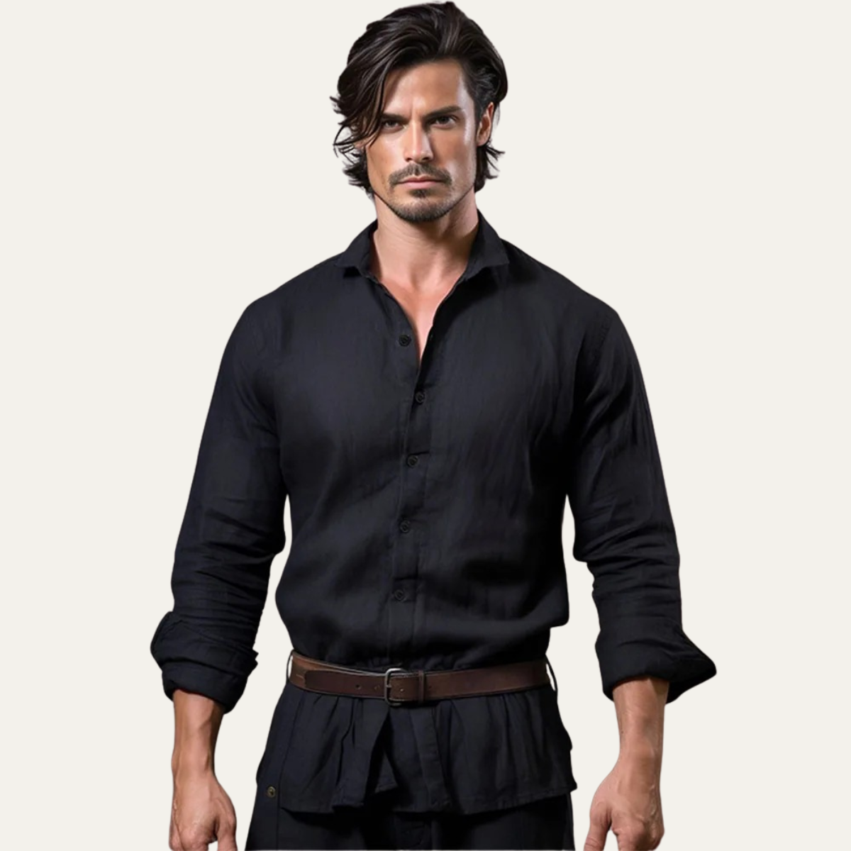 Kai | Men's Linen Shirt White Button Up Long Sleeve