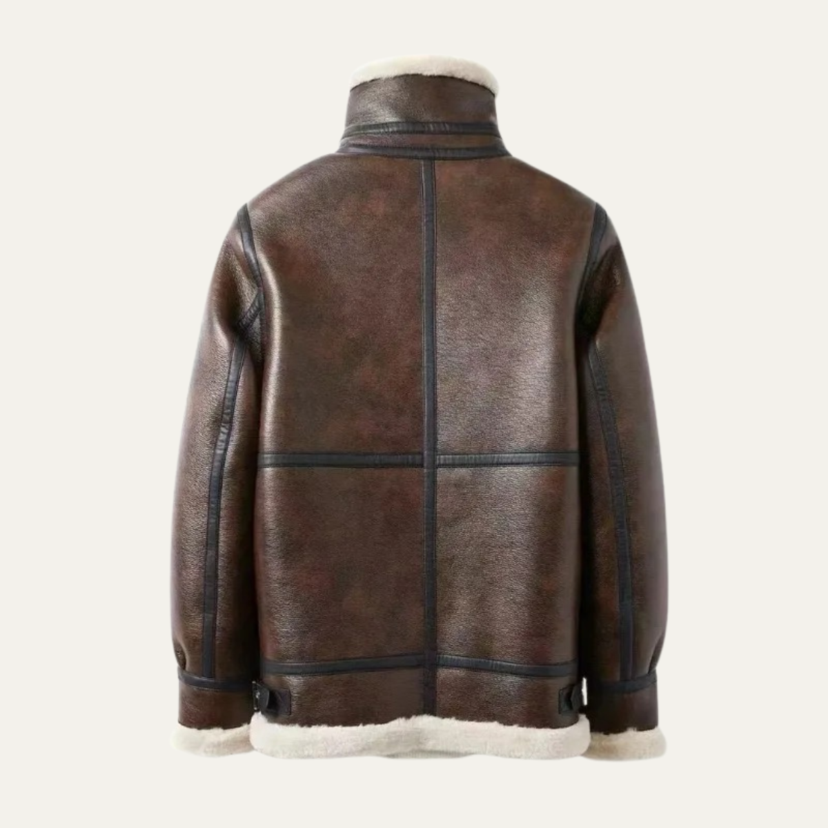 Ezra | Men's Sherpa Lined Leather Jacket Black Cream Collar