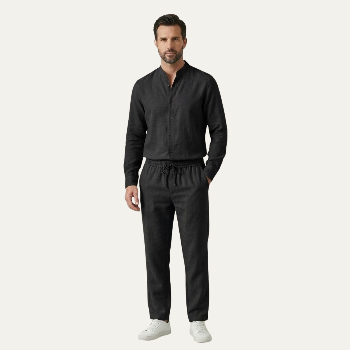 Ash | Men's Casual Linen Pants Cream Drawstring