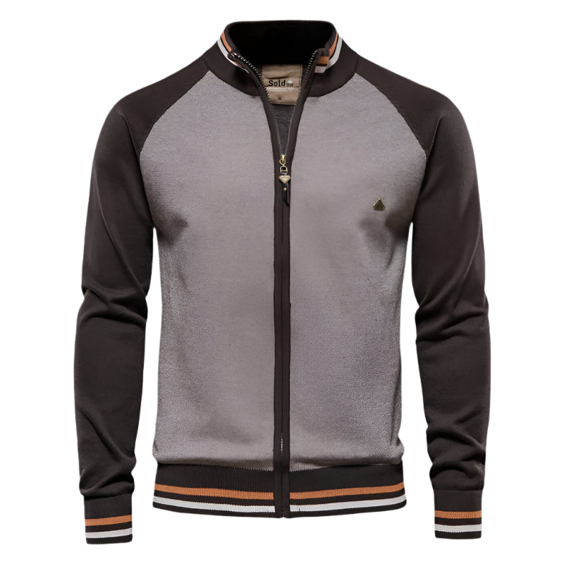 Beau | Men's Casual Zip Up Cardigan Gray Black Colorblock