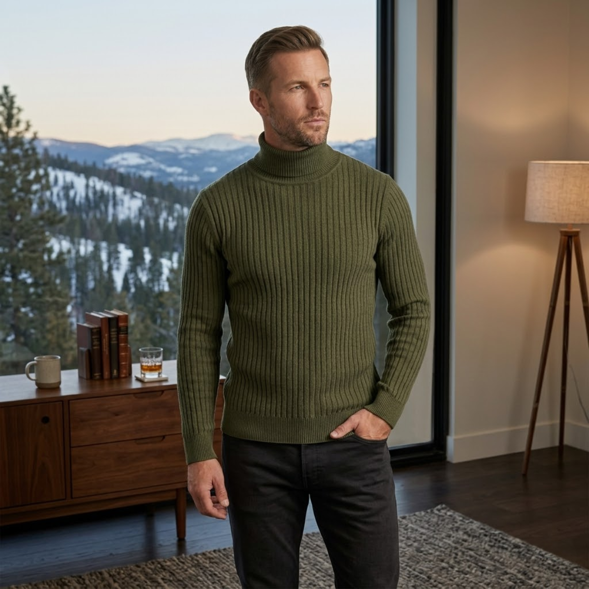 Jasper | Men's Turtleneck Ribbed Knit Sweater Gray