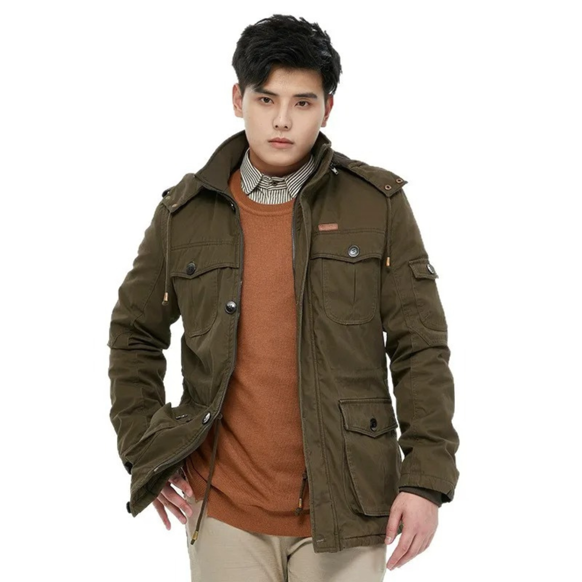 Cole | Men's Puffer Jacket Khaki Hooded Fleece Lined
