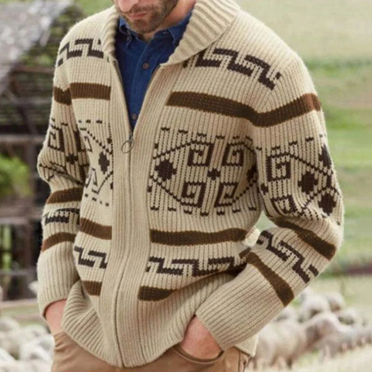 Sage | Men's Argyle Crew Neck Sweater Cream Brown