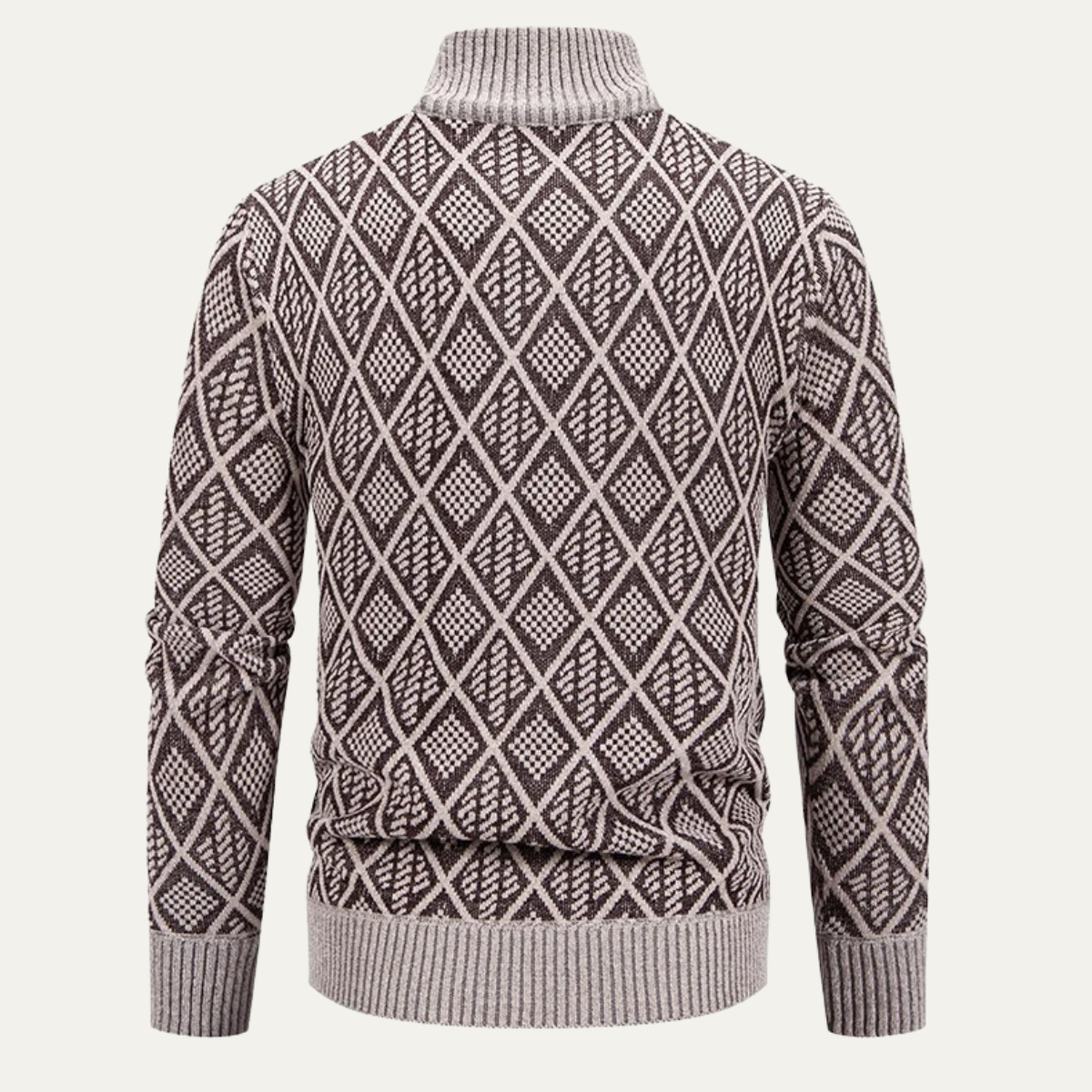 Sage | Men's Argyle Zip Up Cardigan Cream Diamond Knit