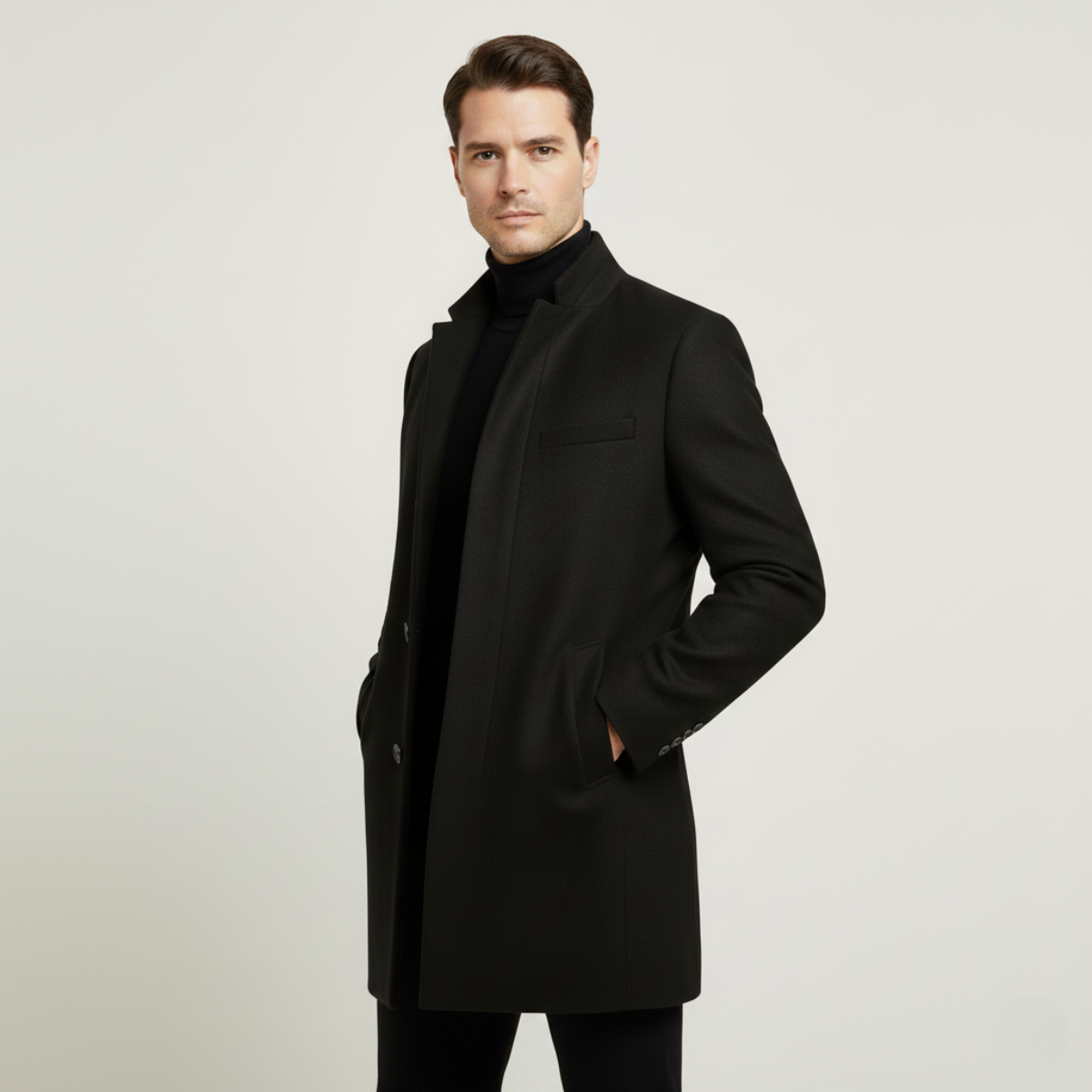 Voss | Men's Navy Wool Overcoat Button Front
