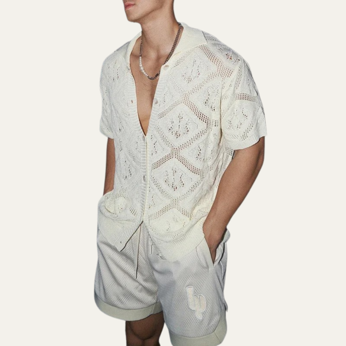 Blake | Men's Casual Knit Button Up Shirt Cream