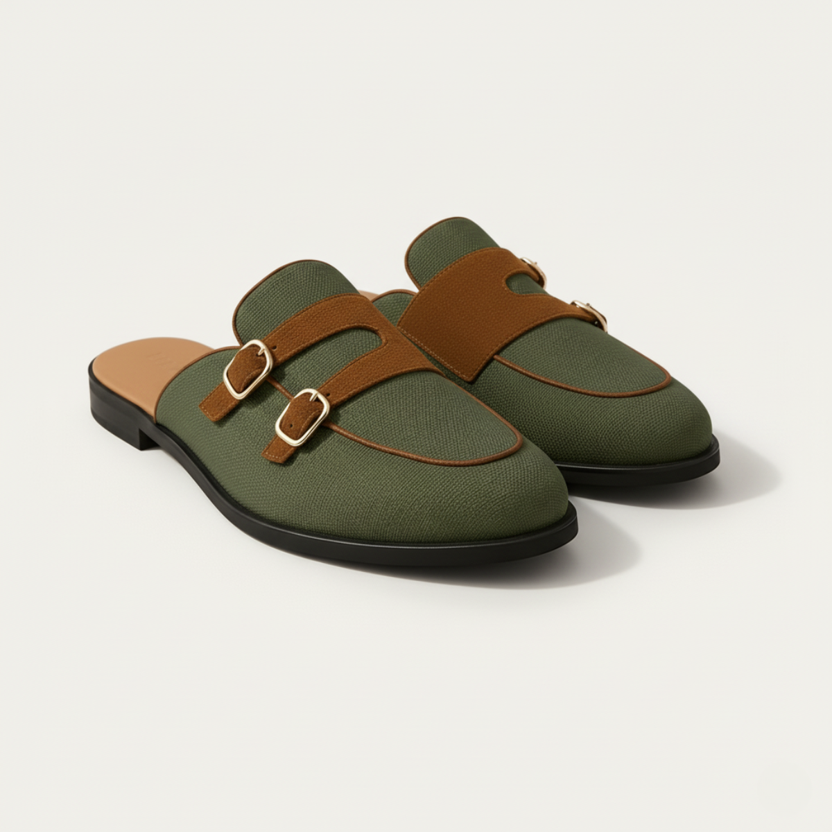 Marco | Men's Slip On Loafer White Canvas Brown Buckle