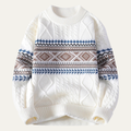 Dama Washington Eli men's crew neck sweater cream cable knit nordic pattern - front view