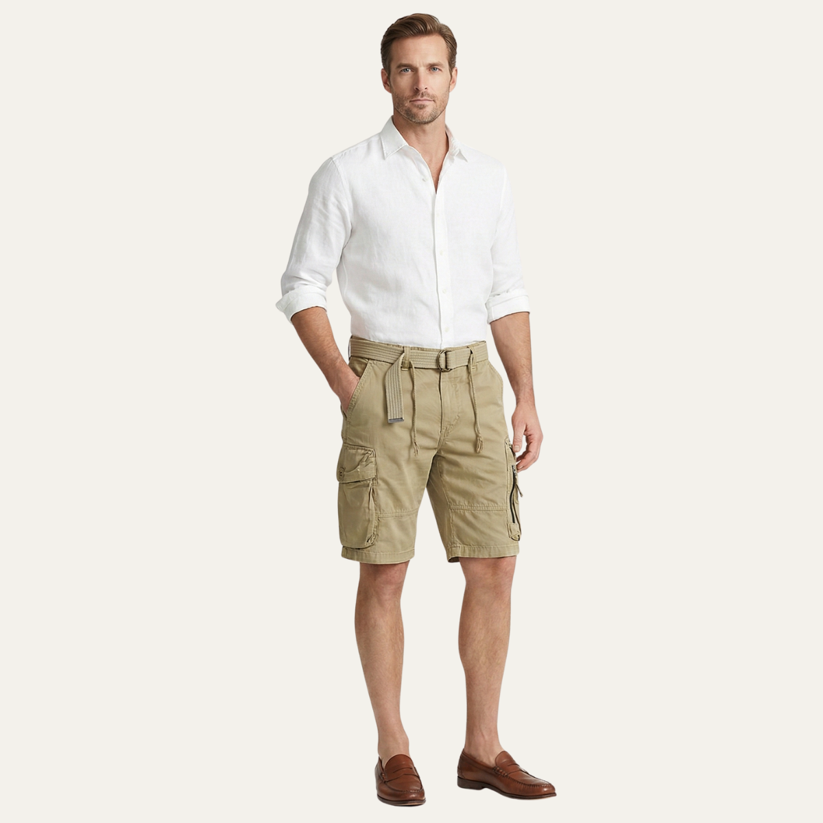 Jude | Men's Cargo Shorts Beige Multiple Pockets