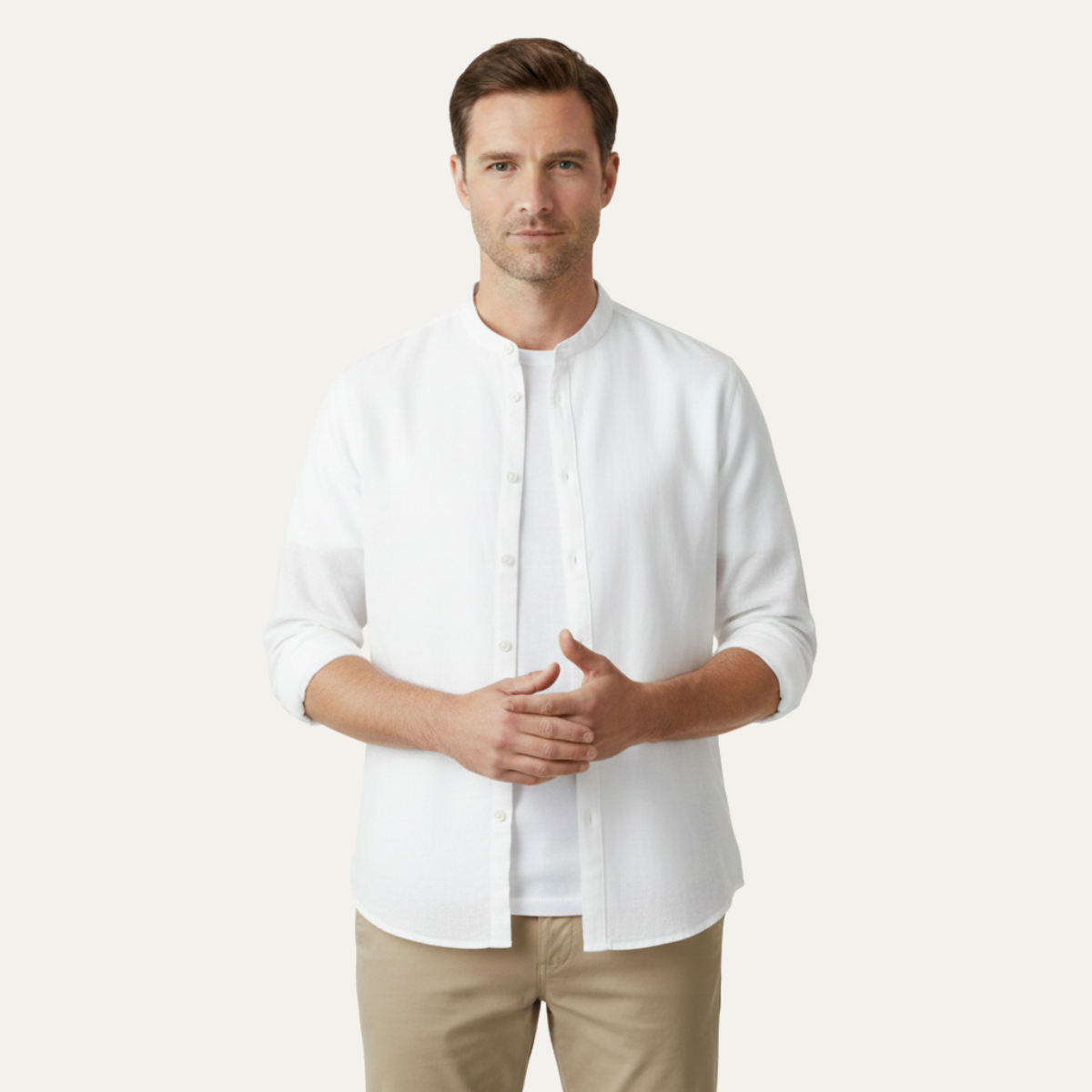 Bram | Men's Linen Shirt Cream Long Sleeve Button Up