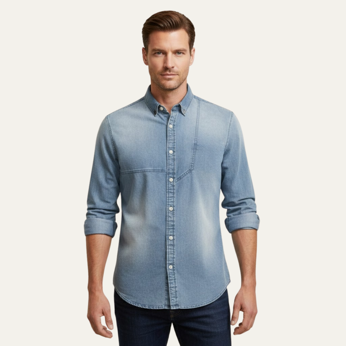 Callum | Men's Denim Shirt Dark Blue Long Sleeve Button Up