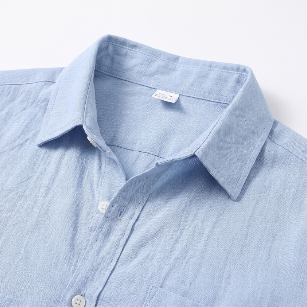 Silas | Men's Casual Linen Button Up Shirt Light Blue Short Sleeve