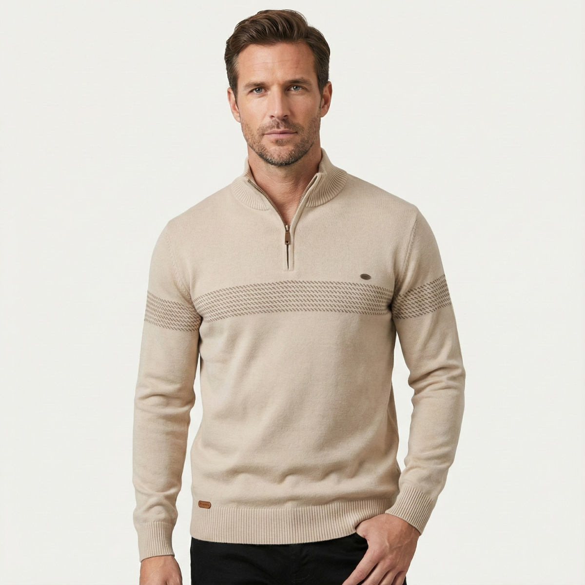 Ivo | Men's Casual Quarter Zip Sweater Navy Stripe