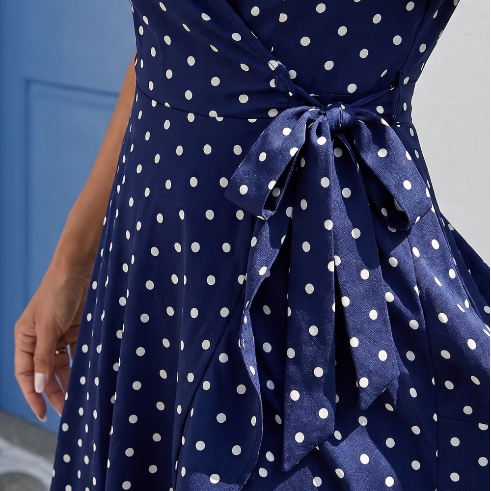 Dama Washington Sable women's polka dot midi dress navy short sleeve - view 4