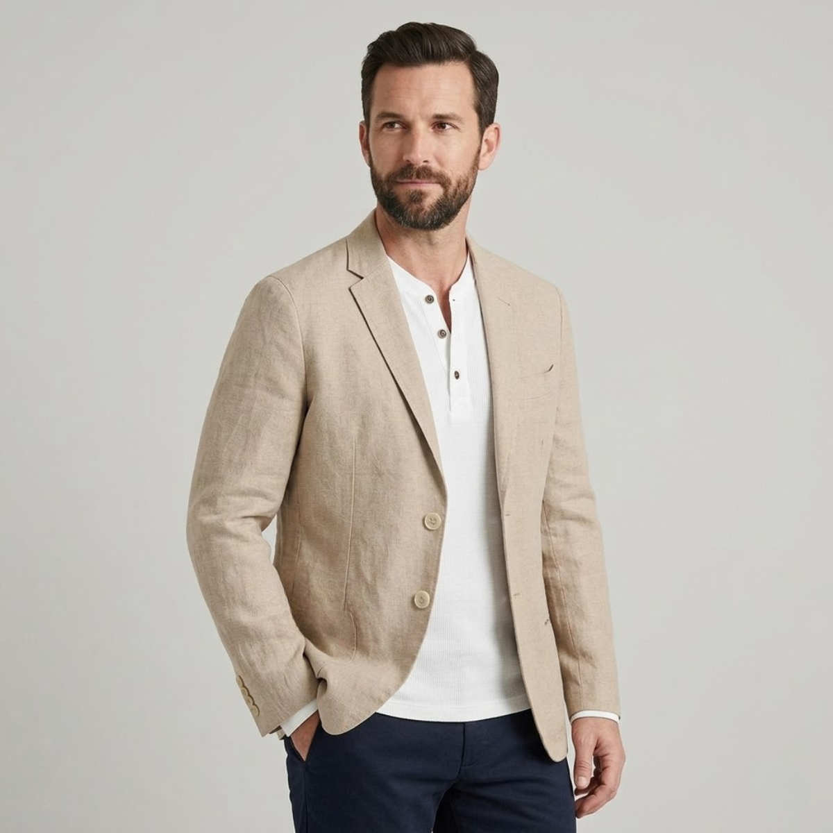 Bram | Men's Casual Linen Blazer Cream Button Front