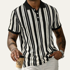 Dama Washington Bram men's striped knit polo shirt black cream - view 3