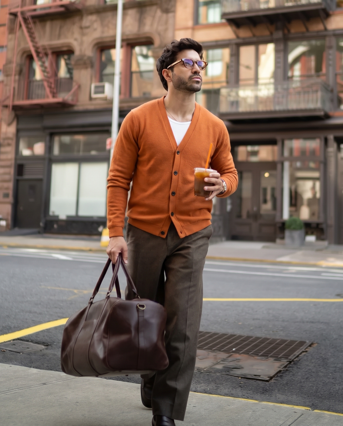 Rowan | Men's Cardigan Sweater Burnt Orange Button Up