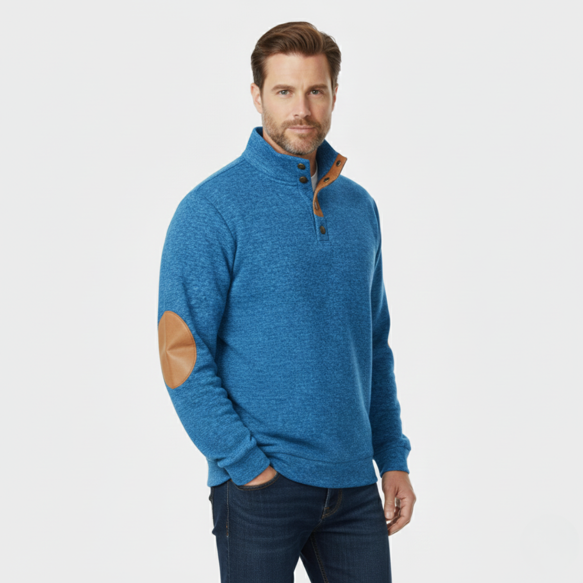 Bram | Men's Quarter Zip Sweater Burgundy Elbow Patch