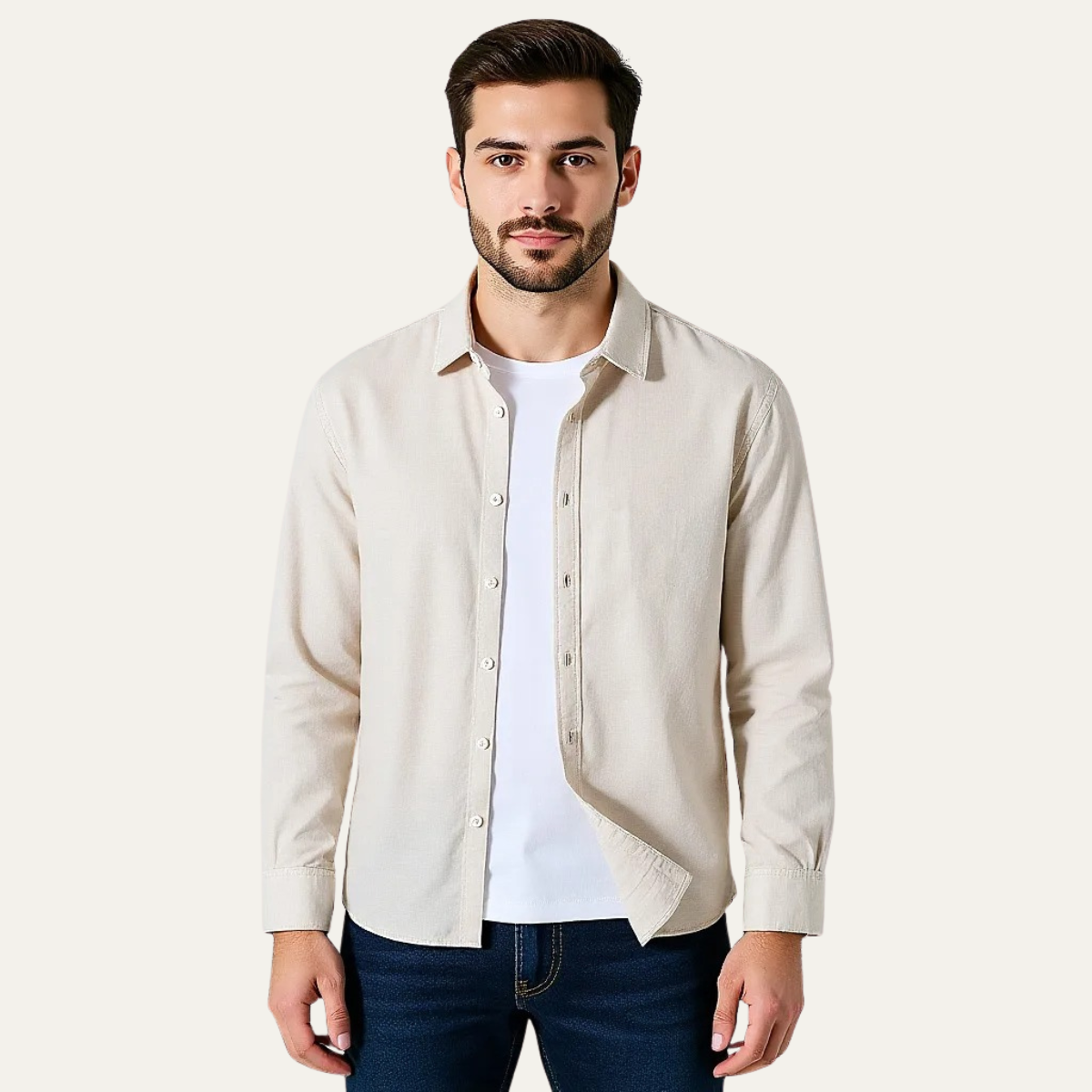 Beau | Men's Casual Linen Cotton Button Up Shirt Black