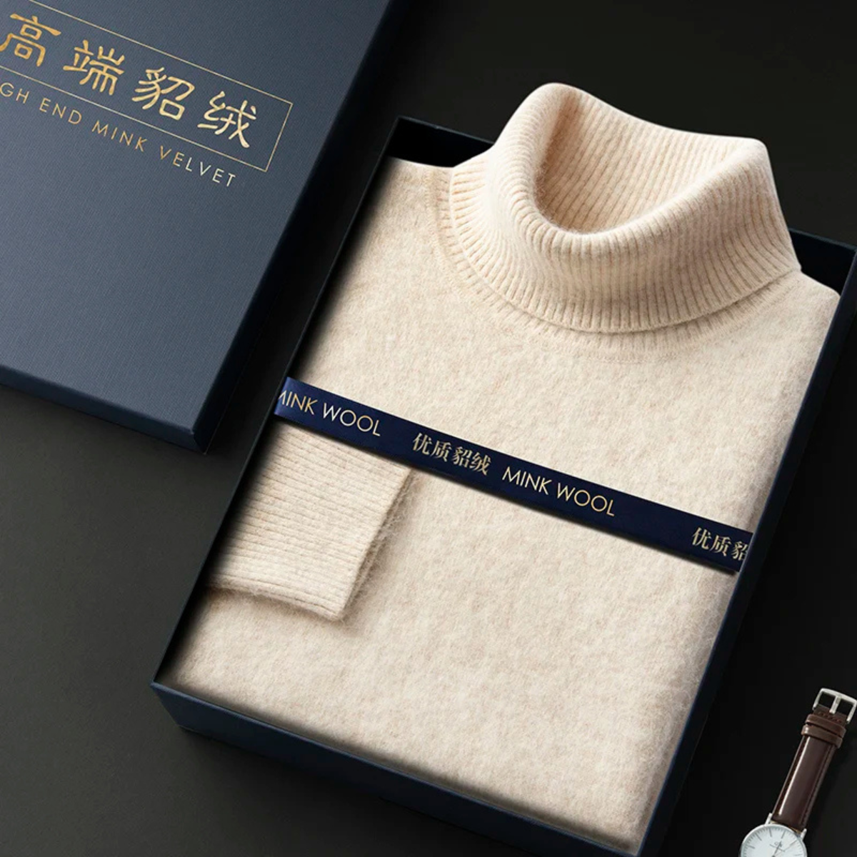 Voss | Men's Turtleneck Wool Sweater Cream