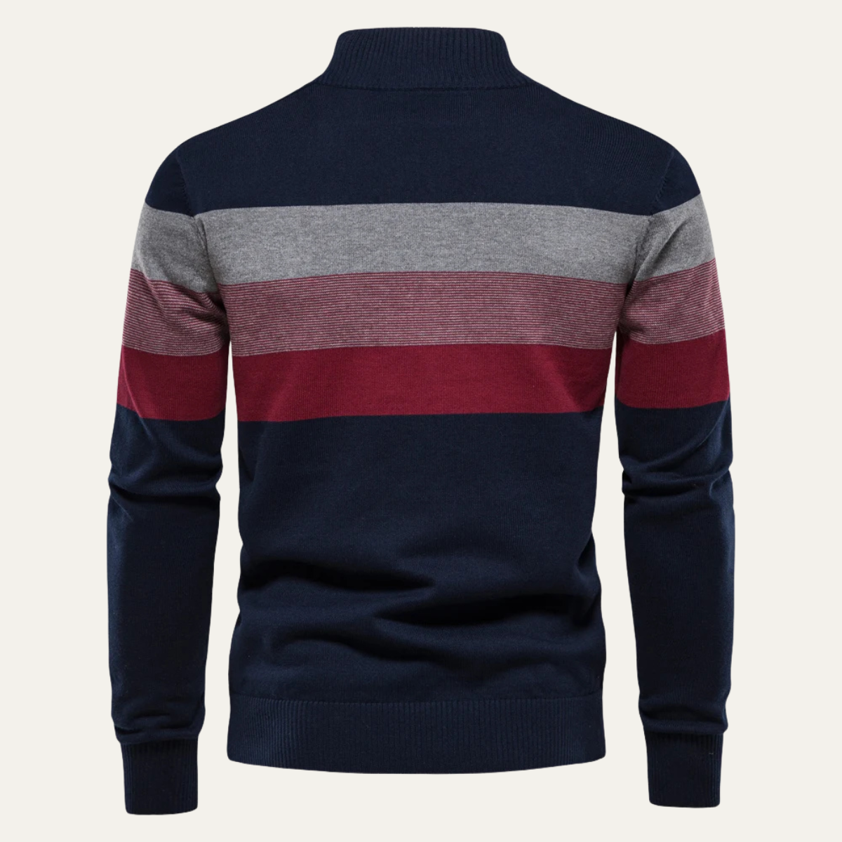 Beau | Men's Quarter Zip Sweater Navy Gray Burgundy Stripe