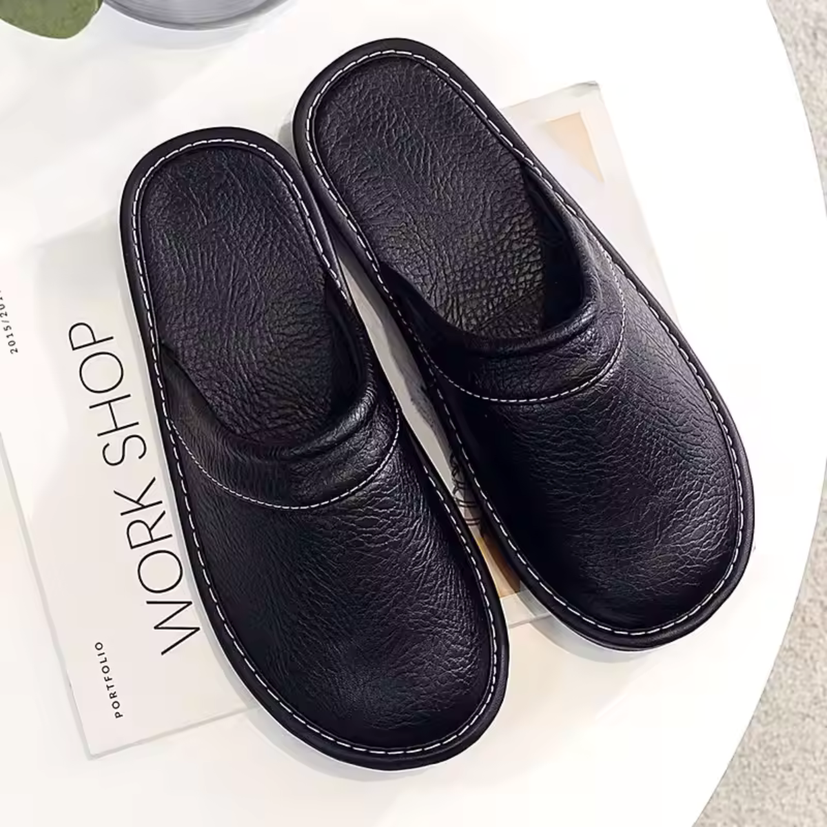 Voss | Men's Leather House Shoes Brown Slip On Clog