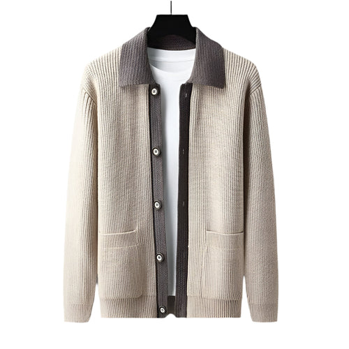 Dama Washington Axel men's collared cardigan sweater black cream knit - view 2