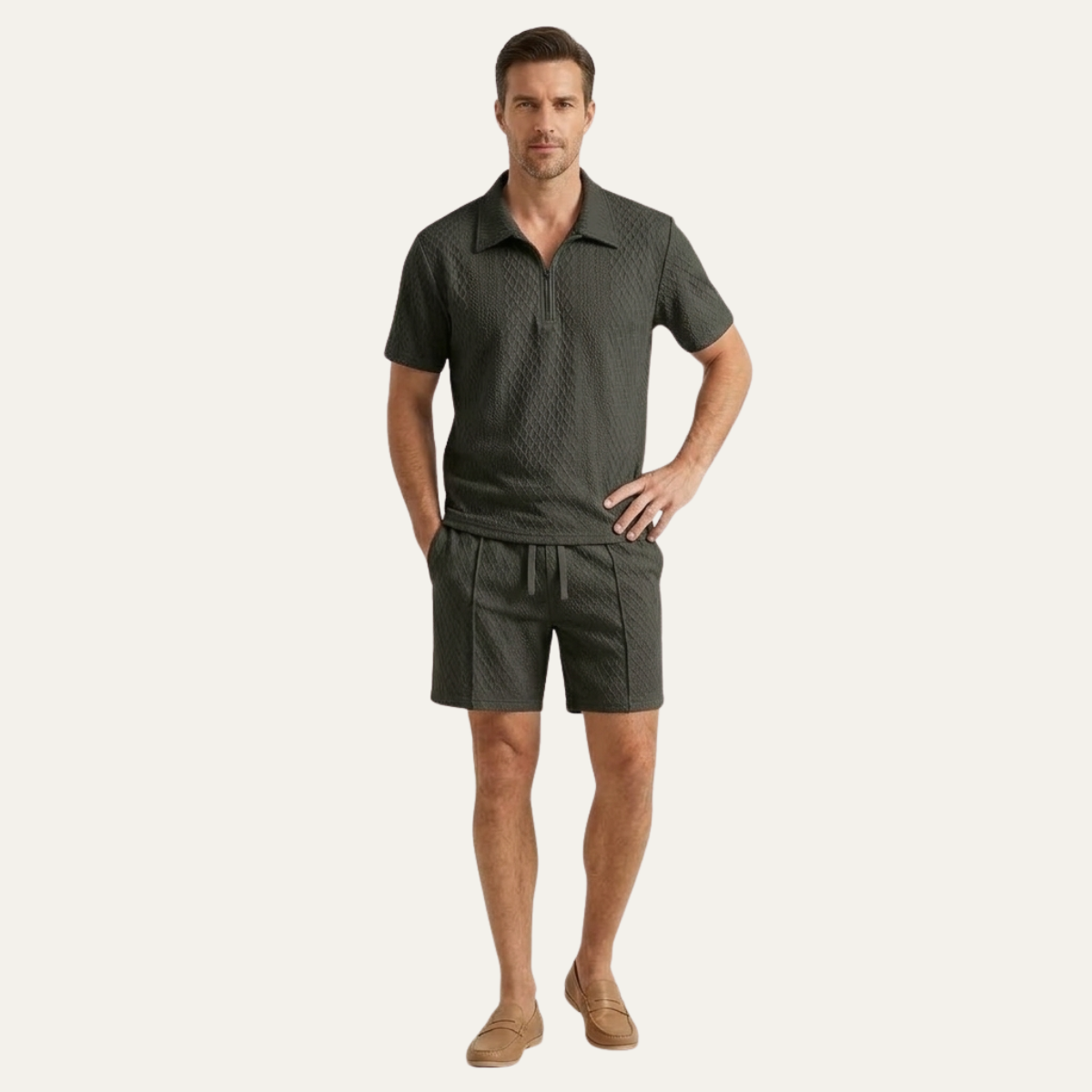 Royce | Men's Lounge Set Cream Short Sleeve Shirt Shorts