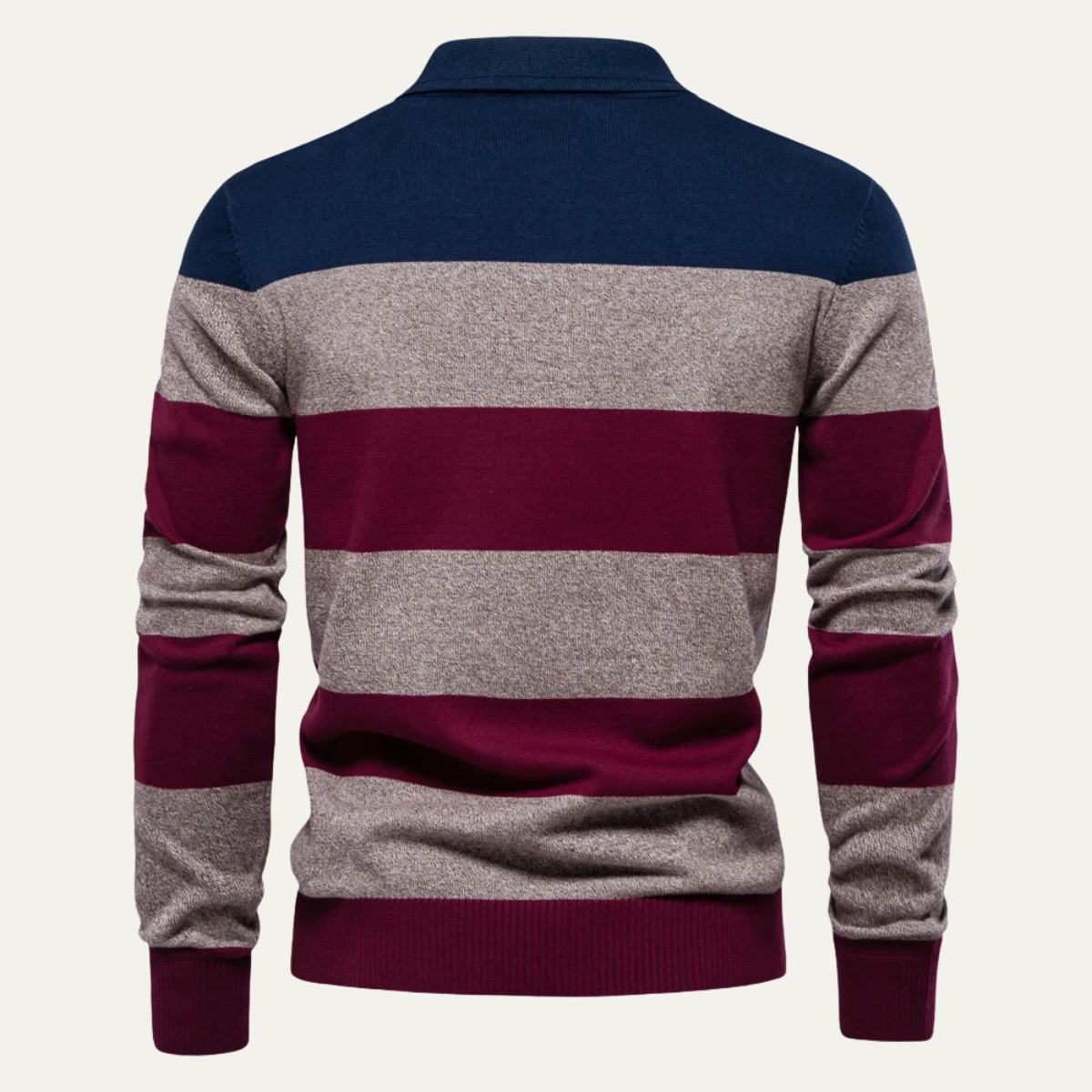 Beau | Men's Striped Polo Sweater Navy Gray Burgundy