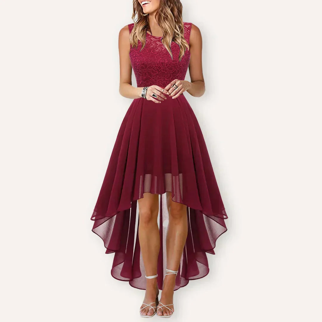 Lola | Women's High Low Formal Dress Burgundy Lace