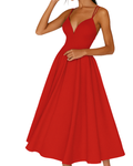 Dama Washington Vera women's a line midi dress red strappy v neck - front view