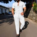 Dama Washington Sage men's casual white textured short sleeve button up lounge set - front view