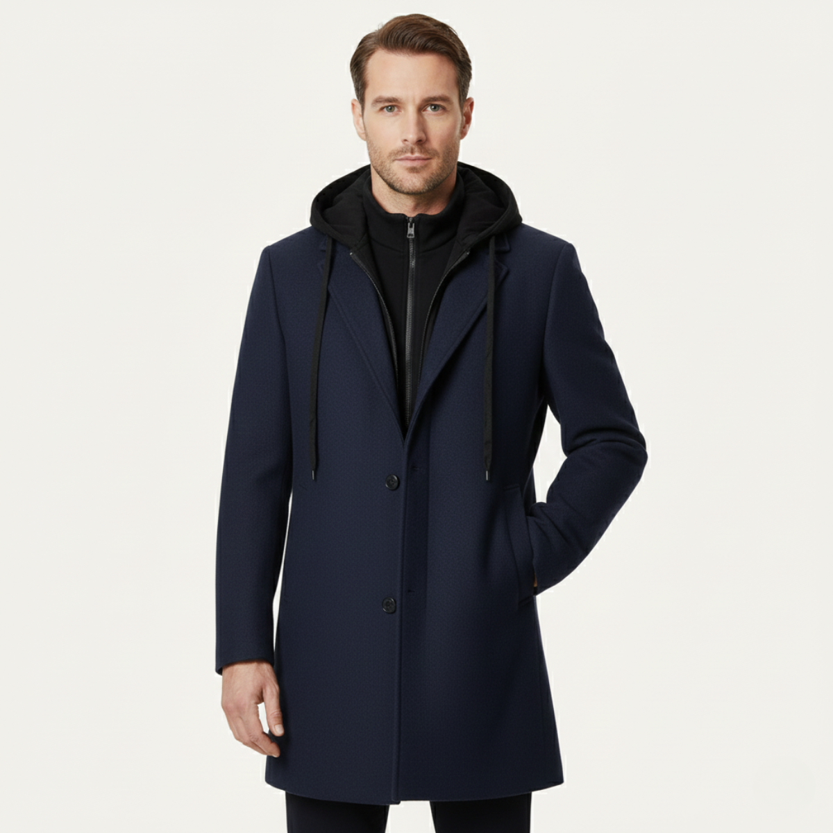 Bram | Men's Wool Overcoat Caramel Hooded Quilted Lining