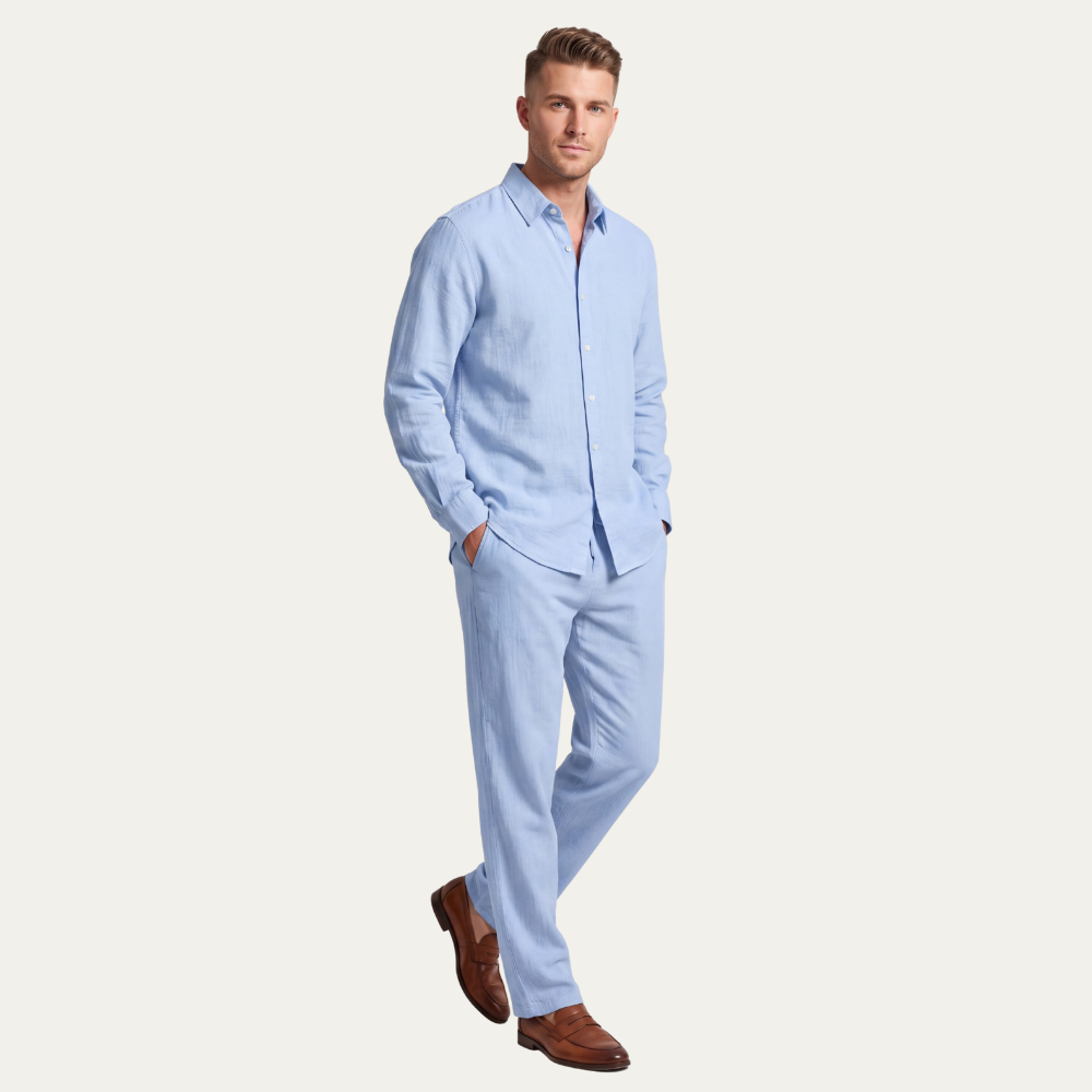 Rowan | Men's Linen Set Cream Oversized Shirt Pants