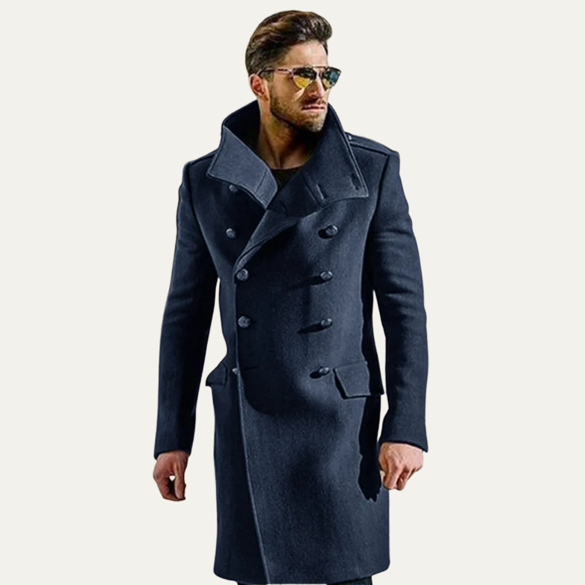 Ash | Men's Double Breasted Wool Coat Navy Long Sleeve Tailored
