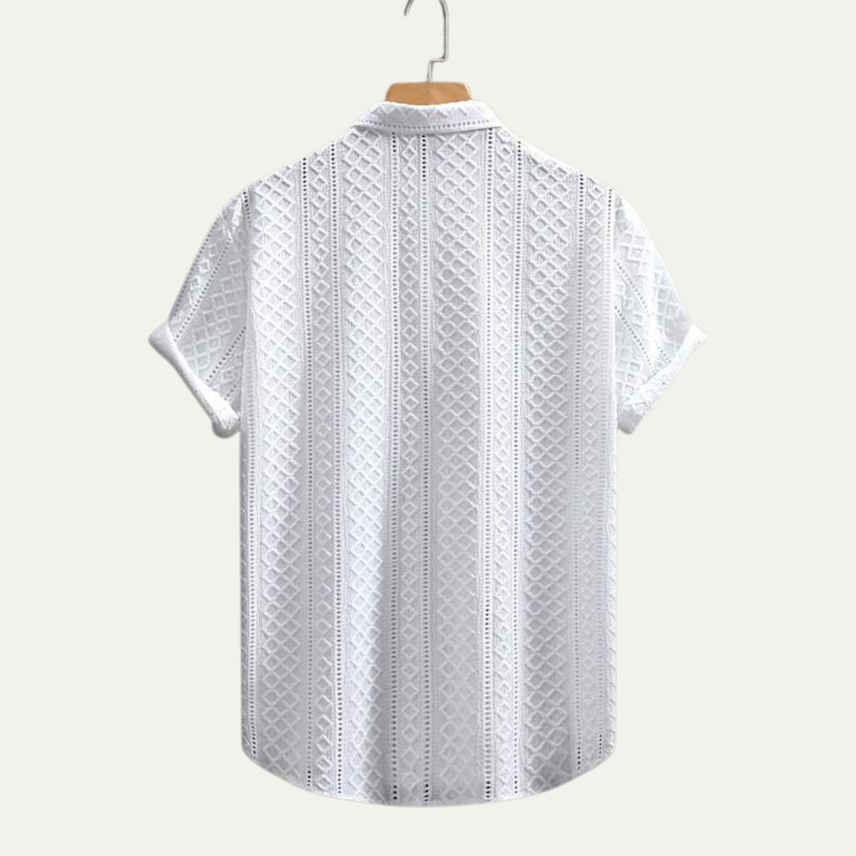 Axel | Men's White Button Up Shirt Textured Cable Knit Short Sleeve