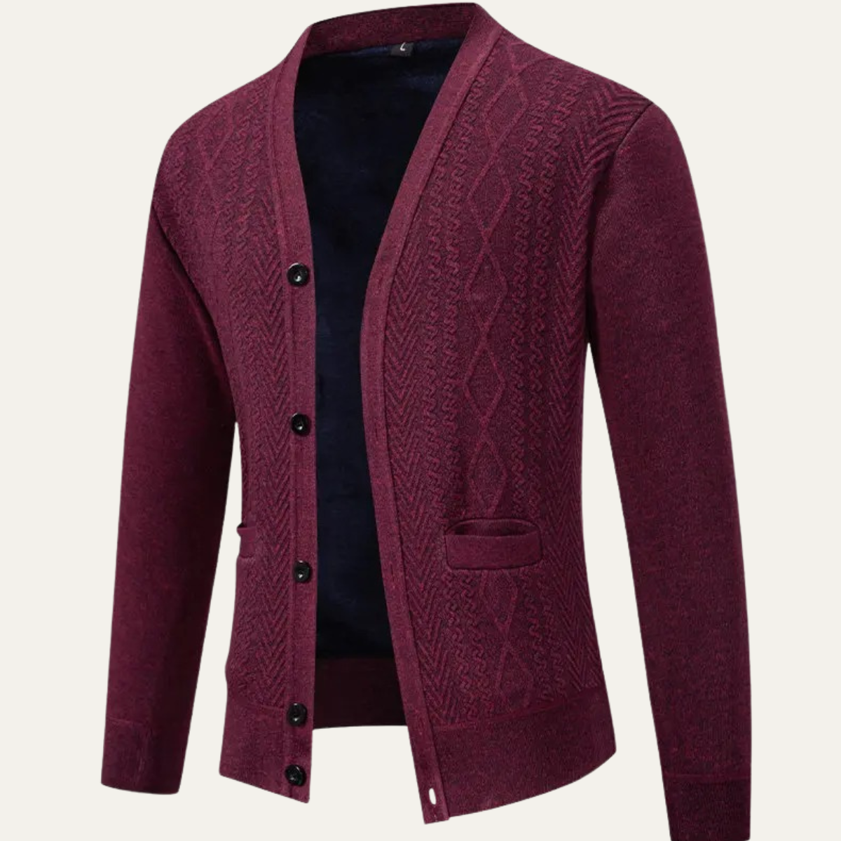Axel | Men's Casual Cable Knit Cardigan Burgundy Button Up