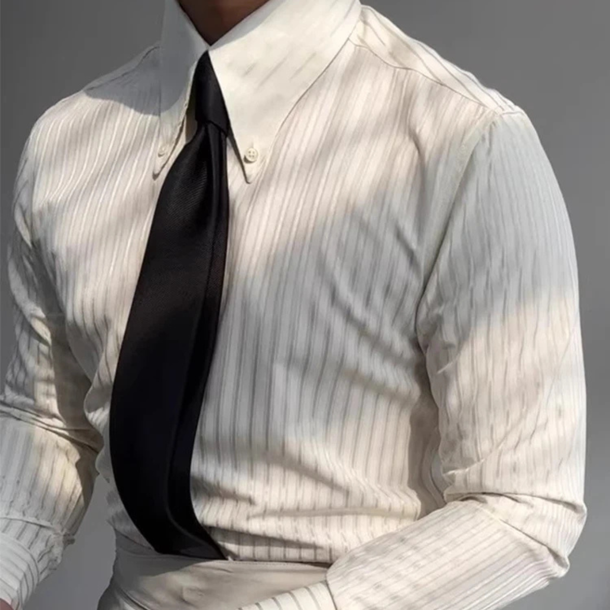 Jasper | Men's Cream Pinstripe Button Up Dress Shirt Long Sleeve