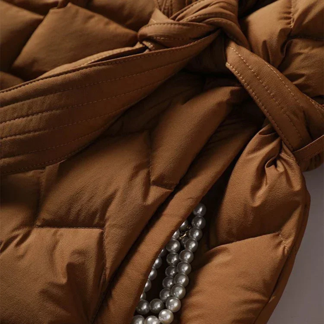 Briar | Women's Quilted Puffer Coat Camel Belted