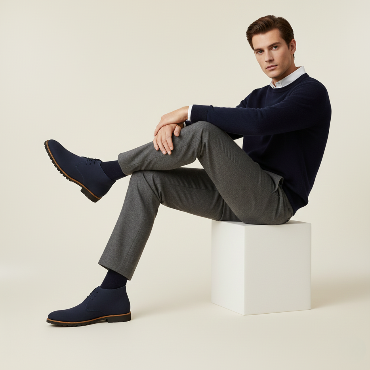 Beau | Men's Casual Suede Chukka Boots Navy